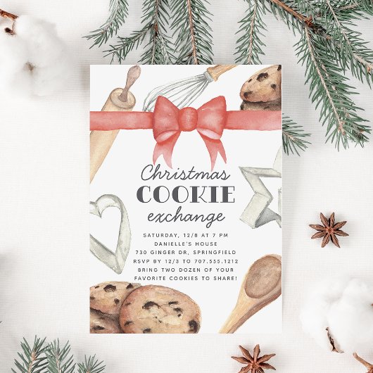 Invitation Watercolor Christmas Holiday Cookie Exchange Party