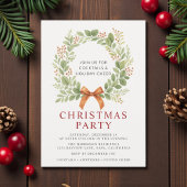 Invitation Watercolor Christmas Party Red Bow Wreath
