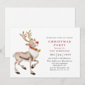 Invitation Watercolor Christmas Reindee Fête de Noël (Devant / Derrière)