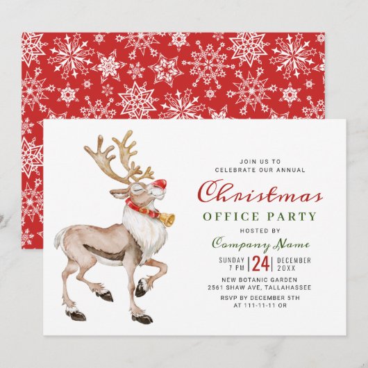 Invitation Watercolor Christmas Reindee Fête de Noël (Devant / Derrière)