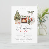 Invitation Watercolor Christmas Tree & Garland Holiday Party (Debout devant)