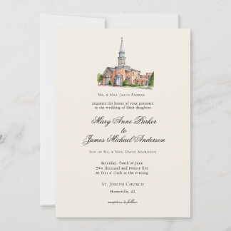 Invitation Watercolor Church Traditional Wedding