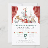 Invitation Watercolor Circus Elephant First Birthday (Devant)