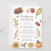 Invitation Watercolor Citrouille Pie Turquie Thanksgiving Dîn (Devant)