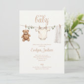Invitation Watercolor Clothesline Neutral Baby Shower (Debout devant)