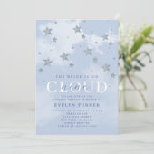 Invitation Watercolor Cloud 9 Stars Blue White Bridal Shower  (Debout devant)