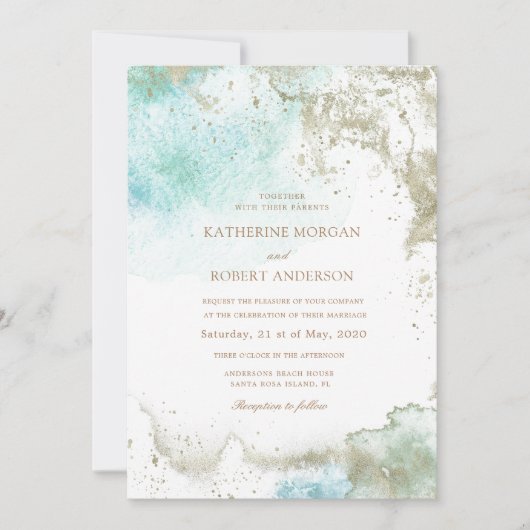 Invitation Watercolor Coastal Budget Photo Mariage (Devant)
