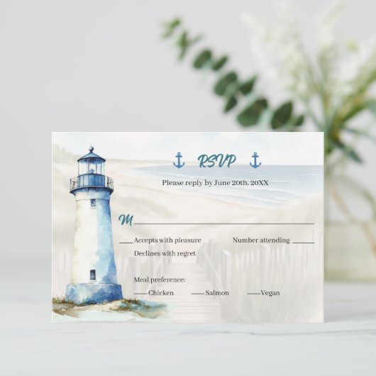 Invitation Watercolor Coastal New England Wedding RSVP Reply (Debout devant)