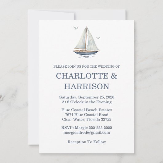 Invitation Watercolor Coastal Seascape Wedding (Devant)