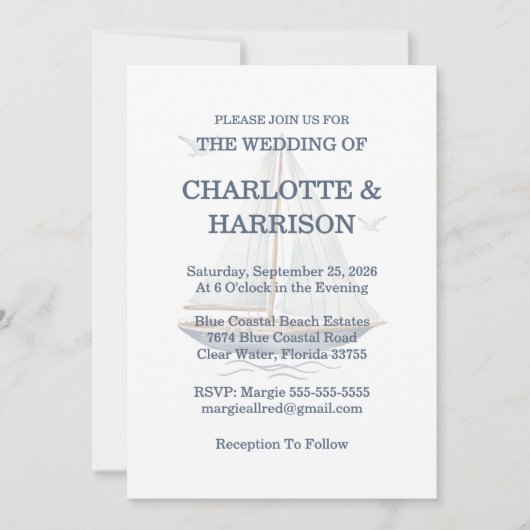 Invitation Watercolor Coastal Seascape Wedding (Devant)