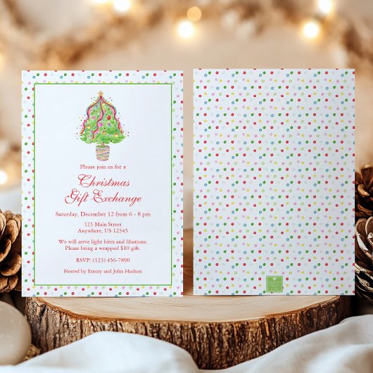 Invitation Watercolor Confetti Christmas Tree Party