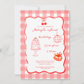 Invitation Watercolor Coquette Cherry First 1st Birthday  (Devant)