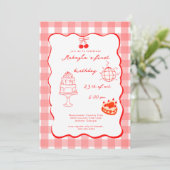 Invitation Watercolor Coquette Cherry First 1st Birthday  (Debout devant)