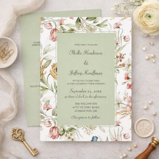 Invitation Watercolor Country Floral Wedding 