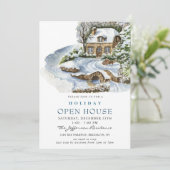 Invitation Watercolor Country Holiday Christmas Open House (Debout devant)