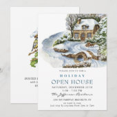 Invitation Watercolor Country Holiday Christmas Open House (Devant / Derrière)