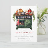 Invitation Watercolor Country Holiday Christmas Open House (Debout devant)