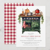 Invitation Watercolor Country Holiday Christmas Open House (Devant / Derrière)