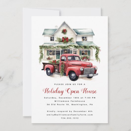 Invitation Watercolor Country Holiday Christmas Open House (Devant)
