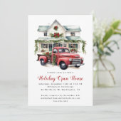 Invitation Watercolor Country Holiday Christmas Open House (Debout devant)