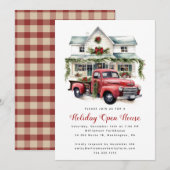 Invitation Watercolor Country Holiday Christmas Open House (Devant / Derrière)