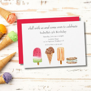 Invitation Watercolor Crème glacée & Popsicles fête d'anniver
