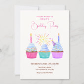 Invitation Watercolor cupcakes birthday (Devant)