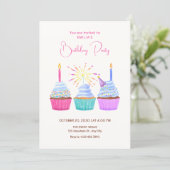 Invitation Watercolor cupcakes birthday (Debout devant)