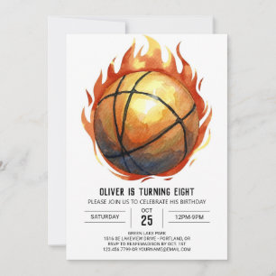 Invitation Watercolor Custom Boho Basketball Anniversaire