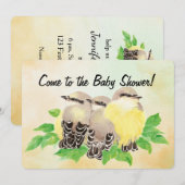 Invitation Watercolor Cute Birds Baby Shower (Devant / Derrière)