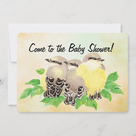 Invitation Watercolor Cute Birds Baby Shower (Devant)