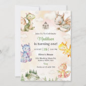 Invitation Watercolor Cute Dragon 1ère fête d'anniversaire (Devant)