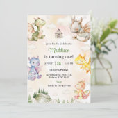 Invitation Watercolor Cute Dragon 1ère fête d'anniversaire (Debout devant)
