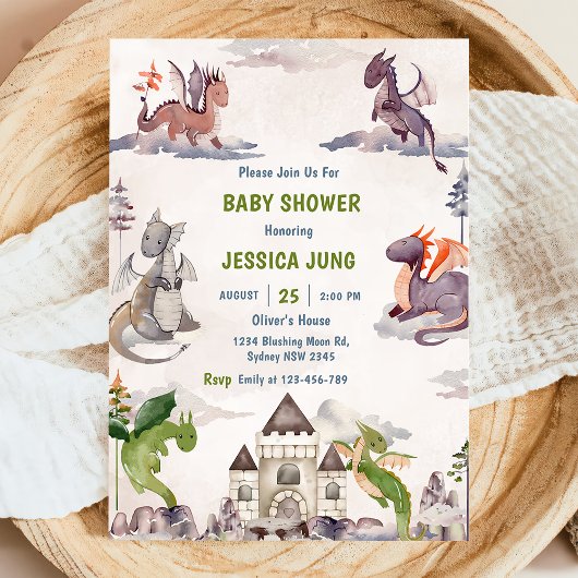 Invitation Watercolor Cute Dragon Baby shower Party