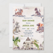 Invitation Watercolor Cute Dragon Baby shower Party (Devant)