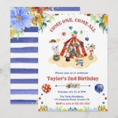 Invitation Watercolor Cute Floral Circus Carnaval Anniversair (Devant / Derrière)