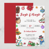 Invitation Watercolor Cute Jingle & Mingle Christmas Party (Devant / Derrière)