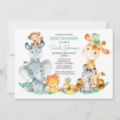 Invitation Watercolor Cute Safari Jungle Baby shower (Devant)