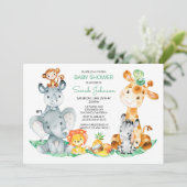Invitation Watercolor Cute Safari Jungle Baby shower (Debout devant)
