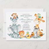 Invitation Watercolor Cute Safari Jungle Baby shower (Devant)