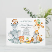 Invitation Watercolor Cute Safari Jungle Baby shower (Debout devant)