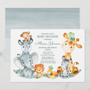 Invitation Watercolor Cute Safari Jungle Baby shower