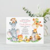 Invitation Watercolor Cute Safari Jungle Baby shower fille (Debout devant)