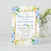 Invitation Watercolor Daisies and Blue Flowers Baby Shower (Debout devant)