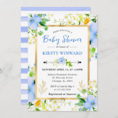 Invitation Watercolor Daisies and Blue Flowers Baby Shower (Devant / Derrière)