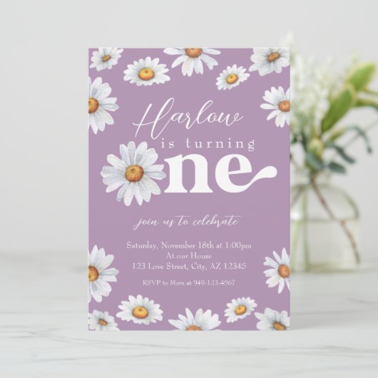 Invitation Watercolor Daisy Invitat d'anniversaire d'une fill (Debout devant)
