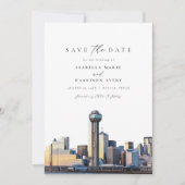 Invitation Watercolor Dallas Texas Skyline Enregistrer la dat (Devant)