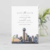Invitation Watercolor Dallas Texas Skyline Enregistrer la dat (Debout devant)