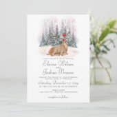 Invitation Watercolor Deer Floral Antler Pine Mariage d'hiver (Debout devant)