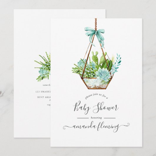 Invitation Watercolor Desert Cactus Baby shower Succulent (Devant / Derrière)